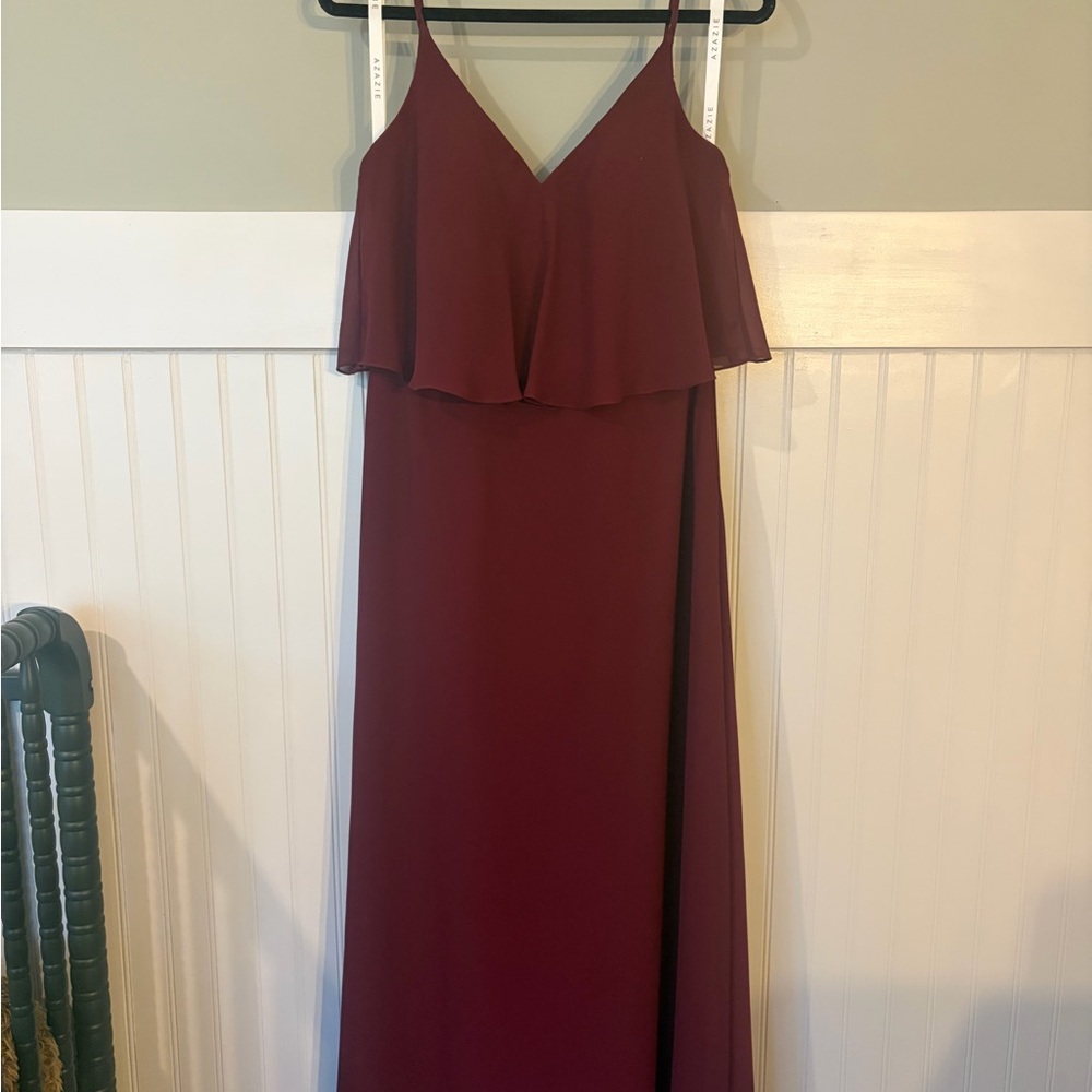 Azazie Women's Bridesmaid Cabernet Spaghetti Strap Dress sz 10